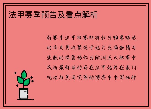 法甲赛季预告及看点解析