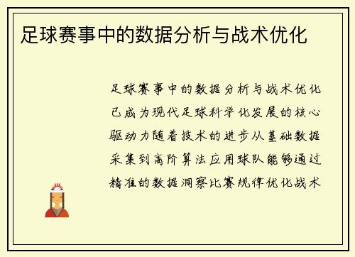 足球赛事中的数据分析与战术优化